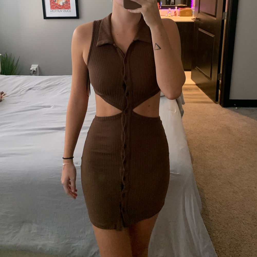 Brown Collared Button Down Dress